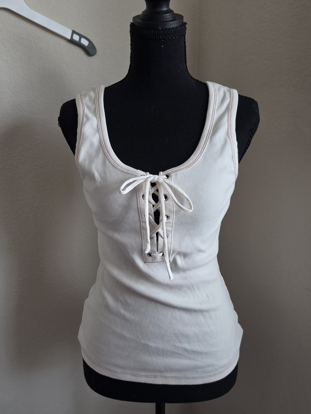 Universal Thread Cream Lace-Up Ribbed Tank NWT S